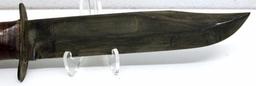WWII U.S. Navy KA-BAR Fixed Blade Knife in Leather Sheath in Unused Condition, 7" Blade, 12 1/4"