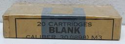 Full Two Piece Box of (20) Remington .30 Cal. (1898) M3 Blank Cartridges