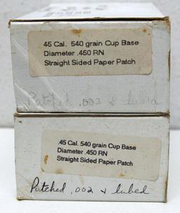 (2) Full Boxes of 50 .45 Cal. 540 gr. Cup Base, Diameter-.450 RN Straight Sided Paper Patch Bullets