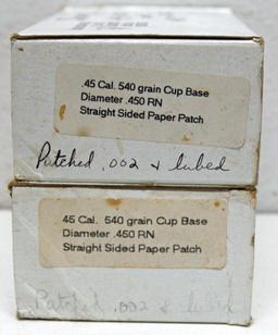 (2) Full Boxes of 50 .45 Cal. 540 gr. Cup Base, Diameter-.450 RN Straight Sided Paper Patch Bullets