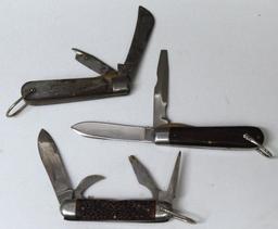 (3) Pocket Knives - J H Klein & Sons Chicago 2 Blade, Monarch 4 Blade, Missing Shield on Handle, and