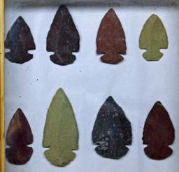 (2) Small Shadowboxes w/ Native American Indian Arrowheads, Glued to Paper, 6"x6" and 6"x8"