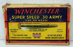 Full Vintage Box Winchester Super-Speed .30 Army (.30-40 Krag) 180 gr. SP Cartridges, Some Wear to