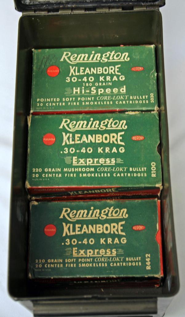 Ammo Can w/9 Vintage Full and Correct Boxes Remington Kleanbore .30-40 Krag 220 gr. Cartridges, (1)