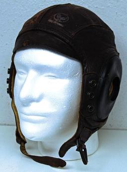 WWII Pilot's Leather Flight Cap, 1944 Type A-11 Made by Selby Shoe Co., Soft Supple Leather