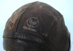 WWII Pilot's Leather Flight Cap, 1944 Type A-11 Made by Selby Shoe Co., Soft Supple Leather