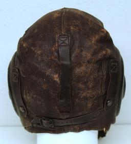 WWII Pilot's Leather Flight Cap, 1944 Type A-11 Made by Selby Shoe Co., Soft Supple Leather