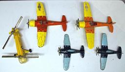 Mixed Lot Hubley Kiddie Toy Airplanes and Helicopter - Helicopter Repainted, Small Blue Toys Missing