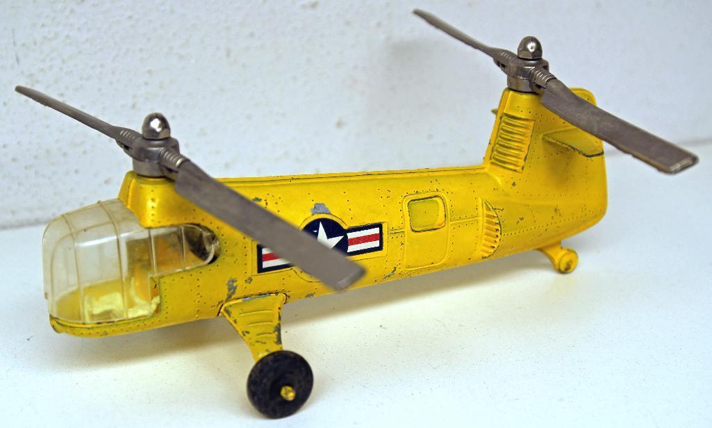 Mixed Lot Hubley Kiddie Toy Airplanes and Helicopter - Helicopter Repainted, Small Blue Toys Missing