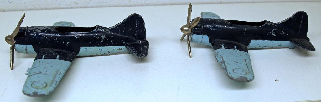 Mixed Lot Hubley Kiddie Toy Airplanes and Helicopter - Helicopter Repainted, Small Blue Toys Missing