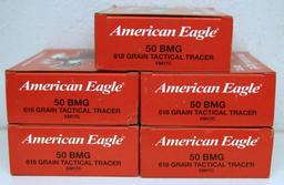 (4) Full Boxes of 10 (1) Box of 5 American Eagle .50 BMG 618 gr. Tactical Tracer Cartridges