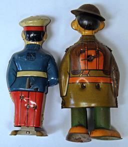 J. Chein Tin Wind-up Toy Soldier, Works and Tin Wind-up Toy U.S. Soldier, Unmarked, Works