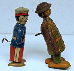 J. Chein Tin Wind-up Toy Soldier, Works and Tin Wind-up Toy U.S. Soldier, Unmarked, Works