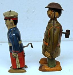 J. Chein Tin Wind-up Toy Soldier, Works and Tin Wind-up Toy U.S. Soldier, Unmarked, Works
