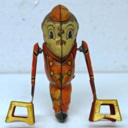 Marx Tin Wind-up Toy Tumbling Monkey with 2 Chairs, Missing Key