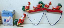 Mixed Lot of Made in China Tin Toys, Works Tin Toy Wind-up Rooster in Box Tricycle w/Bell in Box Boy