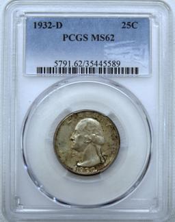 1932D Washington Quarter Slab PCGS MS62, Key Date