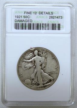 1921 Walking Liberty Half Dollar Slab ANACS Fine 12 Details, Key Date