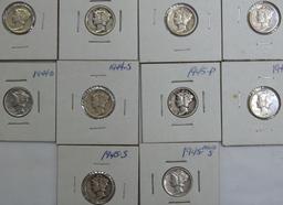 1943, 1943D, 1943S, 1944, 1944D, 1944S, 1945, 1945D, 1945S, 1945 Micro S Mercury Dimes