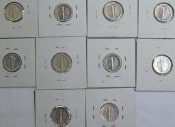 1943, 1943D, 1943S, 1944, 1944D, 1944S, 1945, 1945D, 1945S, 1945 Micro S Mercury Dimes
