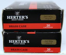 (2) Full Boxes Herter's Select Grade .243 Win. 100 gr. SP Cartridges