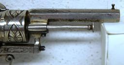 Acier Fondu Engraved European 7 mm Pin Fire Revolver w/2 Rounds 7 mm Pin Fire Marked on Bbl - Acier