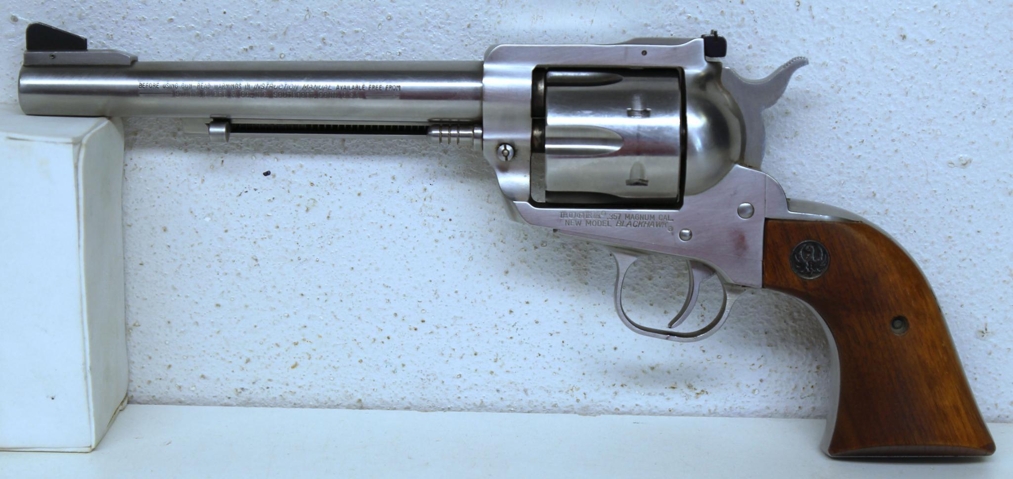 Ruger New Model Blackhawk .357 Mag. Stainless Finish Single Action Revolver w/Leather Holster,