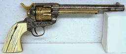 Colt Single Action Army .44 Cal. Sleeved to .22 Cal. Engraved Nickel Plated Revolver w/Gold Wash