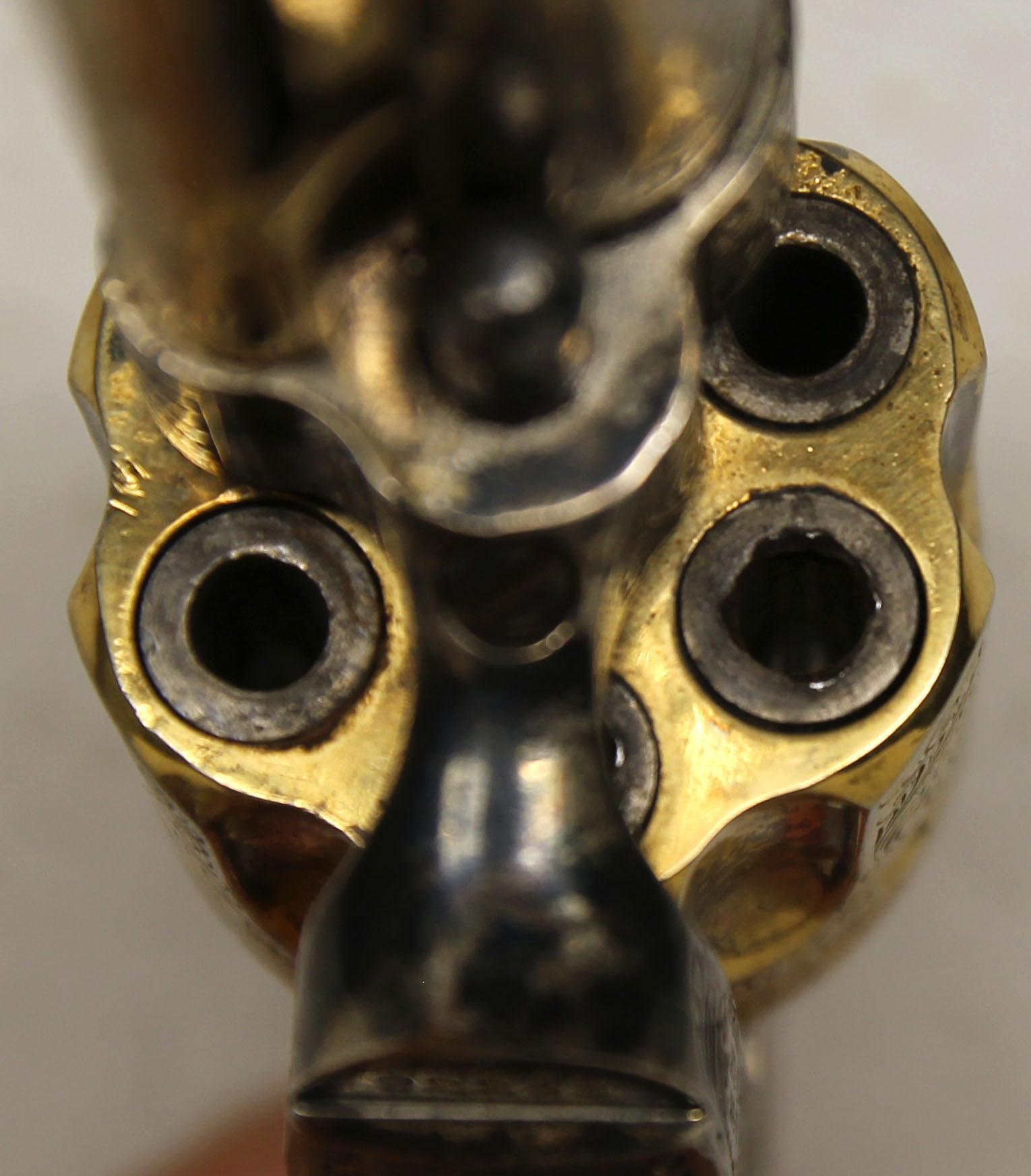 Colt Single Action Army .44 Cal. Sleeved to .22 Cal. Engraved Nickel Plated Revolver w/Gold Wash