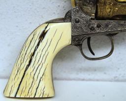 Colt Single Action Army .44 Cal. Sleeved to .22 Cal. Engraved Nickel Plated Revolver w/Gold Wash