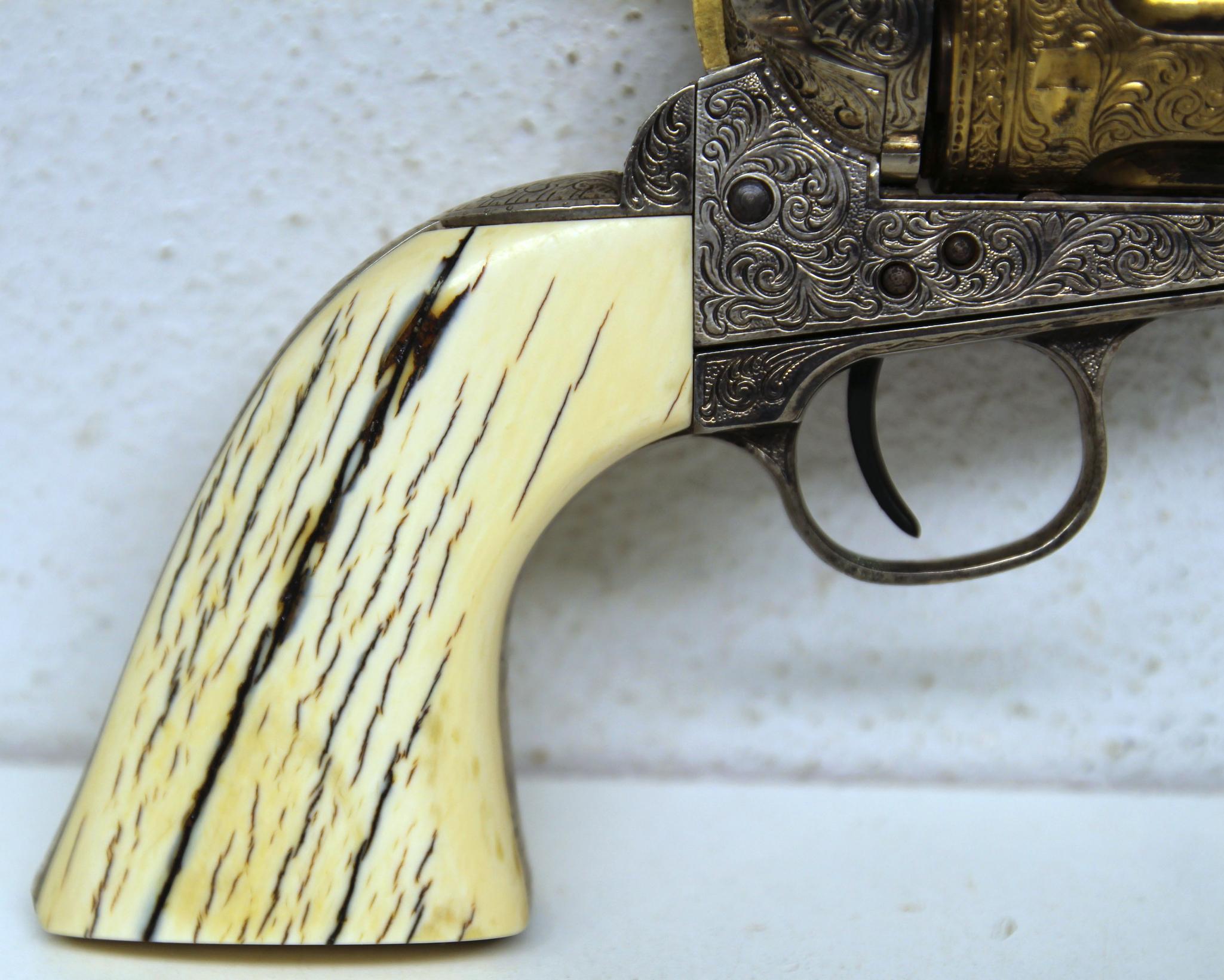 Colt Single Action Army .44 Cal. Sleeved to .22 Cal. Engraved Nickel Plated Revolver w/Gold Wash