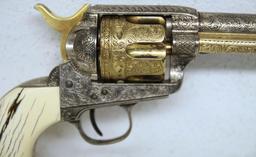 Colt Single Action Army .44 Cal. Sleeved to .22 Cal. Engraved Nickel Plated Revolver w/Gold Wash