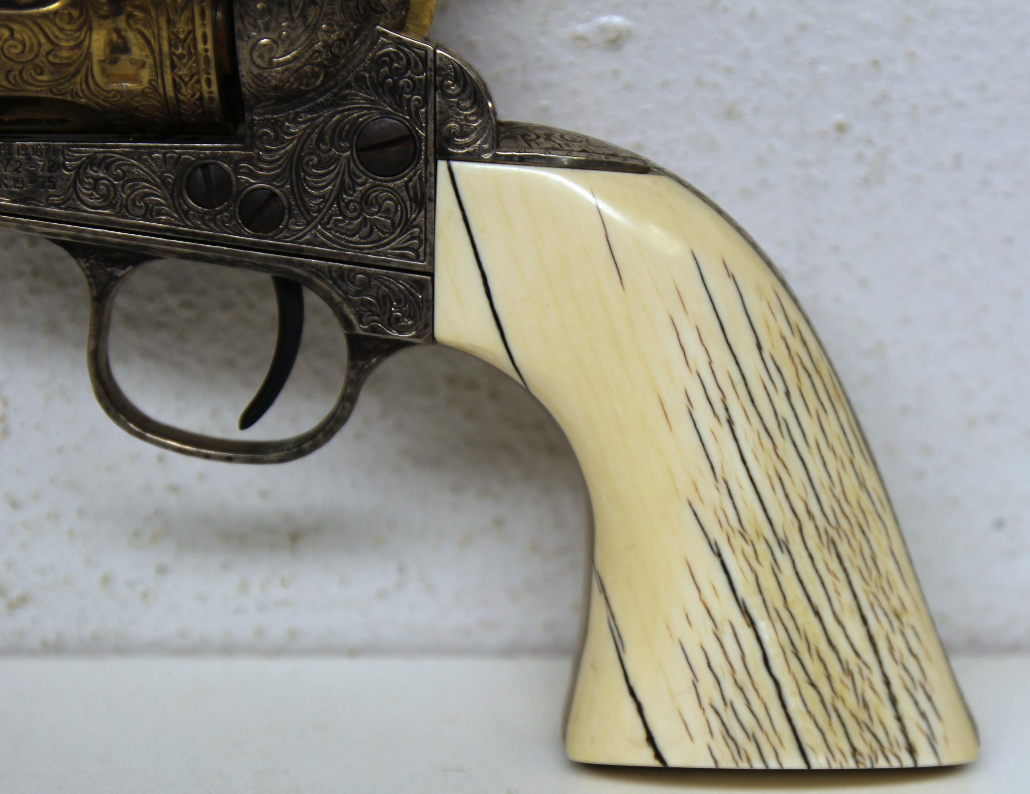 Colt Single Action Army .44 Cal. Sleeved to .22 Cal. Engraved Nickel Plated Revolver w/Gold Wash