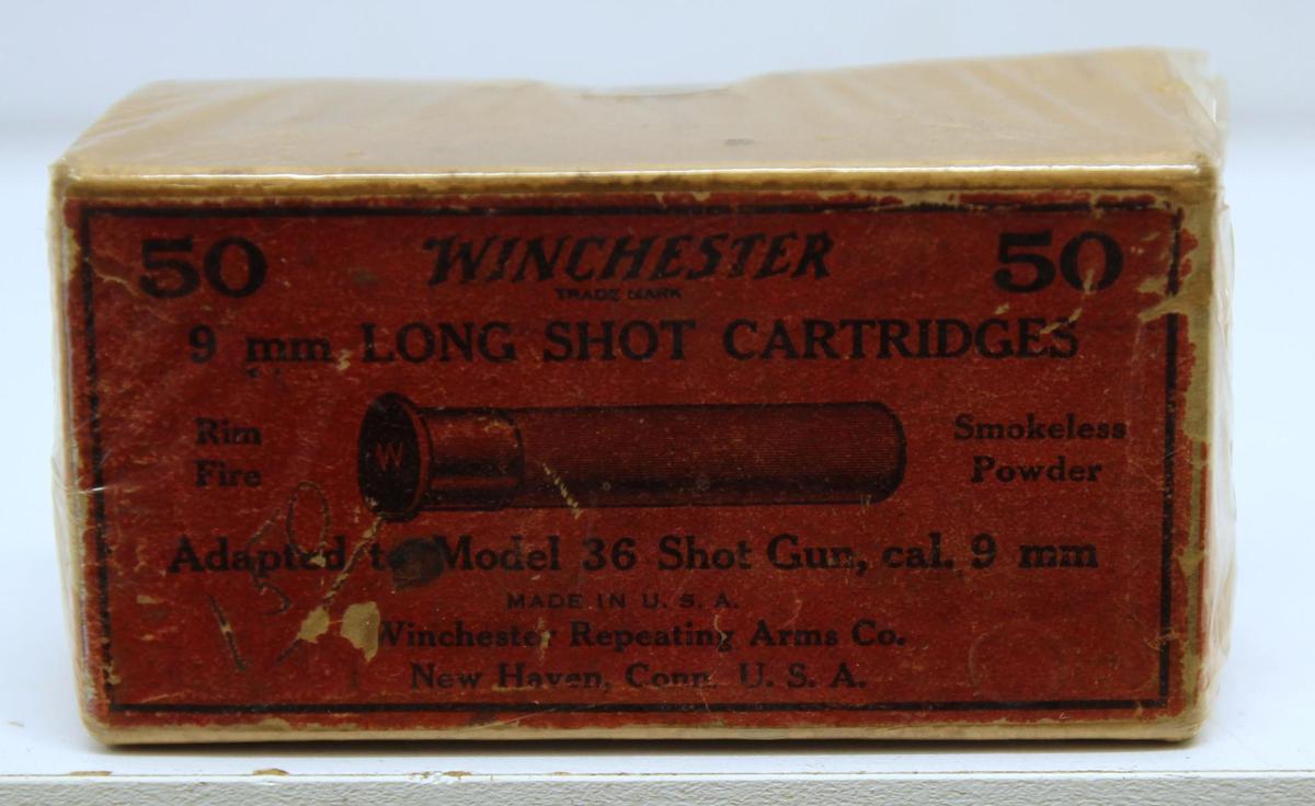Empty Vintage Two Piece Box Winchester 9 mm Long Shot Cartridges Shotshells for Model 36 9 mm