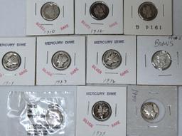 10 Mixed Date Barber and Mercury Dimes