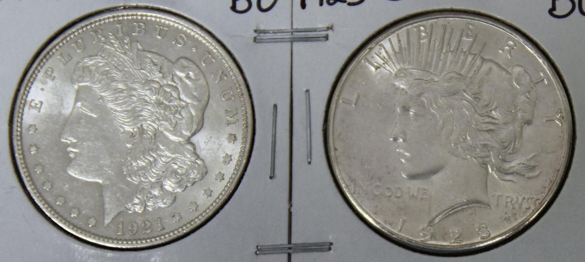 1921 Morgan Dollar and 1923S Peace Dollar