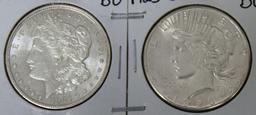 1921 Morgan Dollar and 1923S Peace Dollar