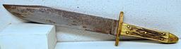 Old Bowie Knife w/Leather Sheath, Stag Handle, 10 1/4" Blade, 15 3/4" Overall, Some surface rust