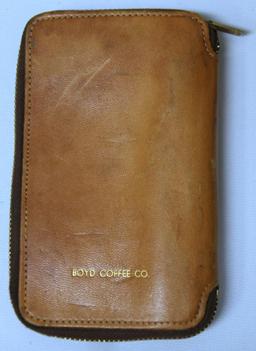 Utica Cutlery Co. Pocket Knife w/Attachable Tools in Leather Case, Case Mkd. Boyd Coffe Co. on Back