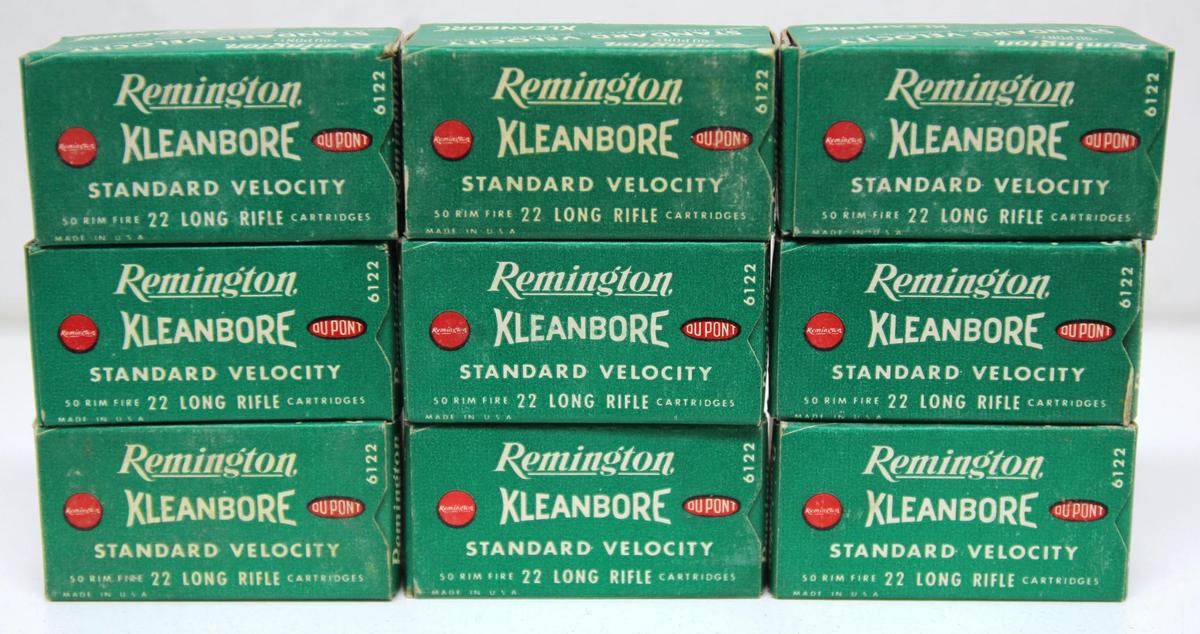 9 Full Vintage Boxes Remington Kleanbore Standard Velocity .22 LR Cartridges