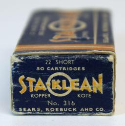 Full Vintage Box Sears Sta-Klean .22 Short Cartridges