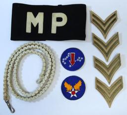 U.S. Military MP Armband, Lanyard, Patches and Sergeant Stripes