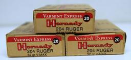3 Full Boxes Hornady Varmint Express .204 Ruger 32 gr. V-Max Cartridges