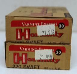 2 Full Boxes Hornady Varmint Express .220 Swift 55 gr. VX Cartridges