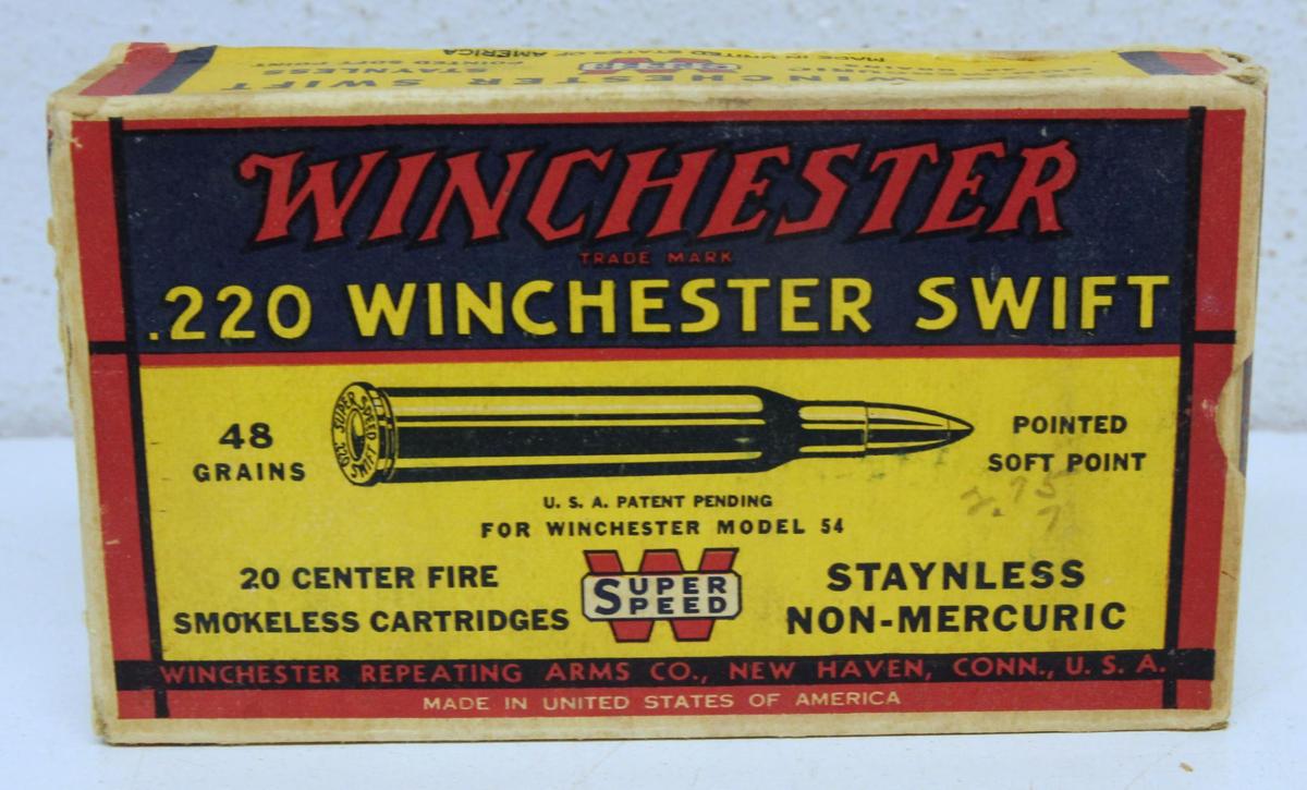 Full Vintage Box Winchester .220 Winchester Swift 48 gr. PSP Cartridges