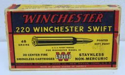 Full Vintage Box Winchester .220 Winchester Swift 48 gr. PSP Cartridges
