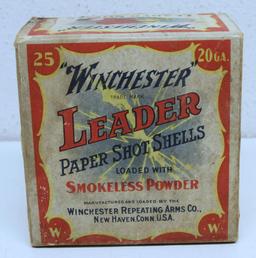 Partial Vintage Two Piece Box of 23 Winchester Leader 20 Ga. Paper Shotshells