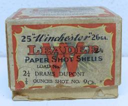 Partial Vintage Two Piece Box of 23 Winchester Leader 20 Ga. Paper Shotshells
