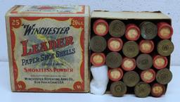 Partial Vintage Two Piece Box of 23 Winchester Leader 20 Ga. Paper Shotshells