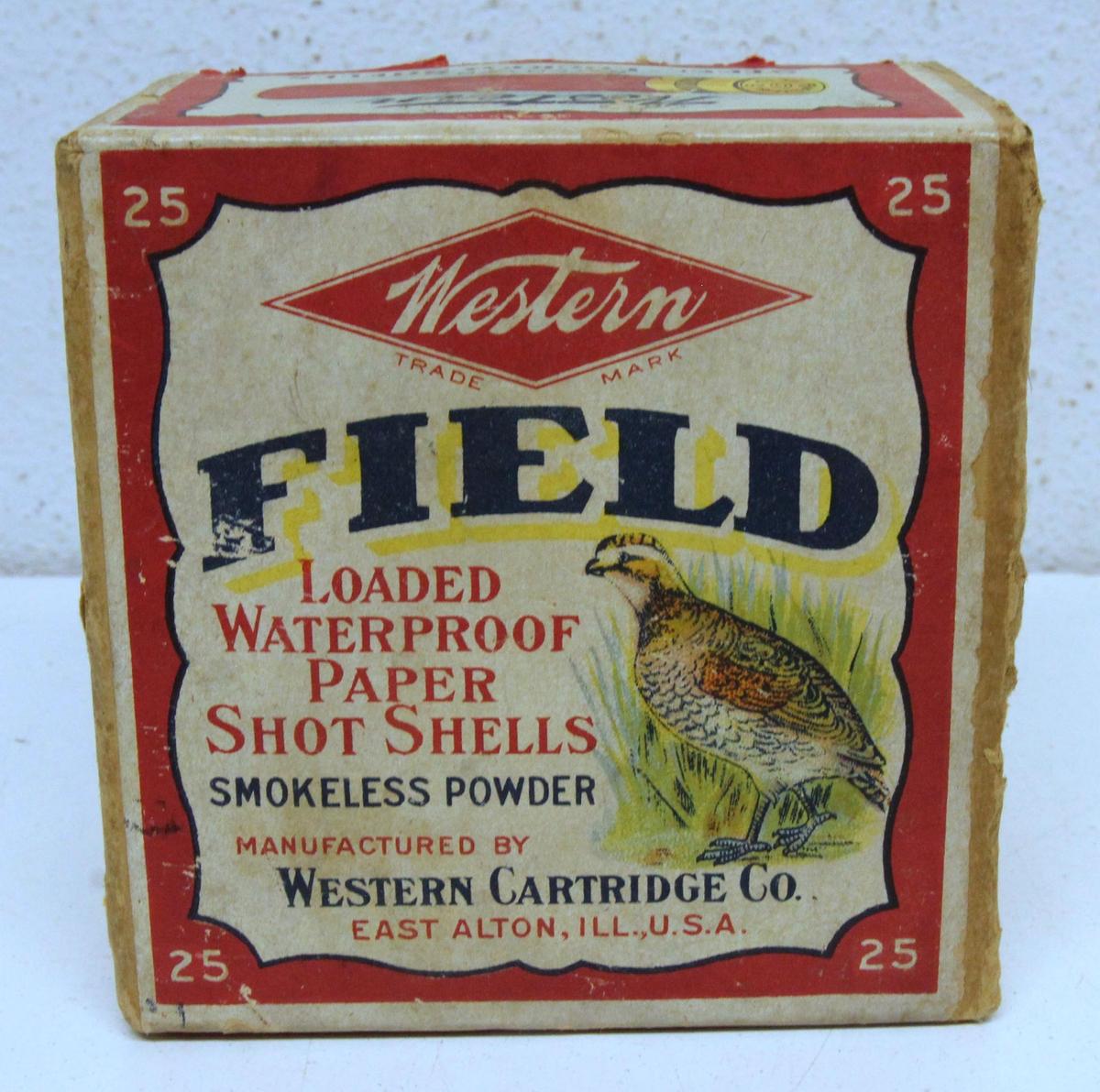 Partial Vintage Two Piece Box of 14 Western Super-X 20 Ga. Field Paper Shotshells